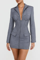 Mistress Rocks Dove Grey Corset Blazer Mini Dress - SALE