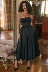 Contessa Black Strapless Satin Corset Midi Dress - SALE