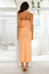 Seashell Serenity Strapless Midi Dress Orange