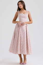 Dorothy White Rosebud Print Cotton Midi Sundress