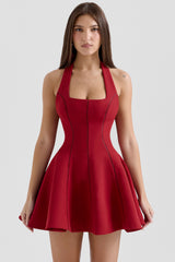 Loulette Red Halter Neck Bow Mini Dress