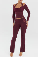 Mistress Rocks Black Cherry Lace Trim Trousers - SALE