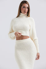 Nyala Cream Soft Boucle Knit Cropped Sweater - SALE
