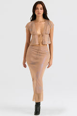 Dyana Shimmer Cafe Au Lait Bias Cut Maxi Skirt