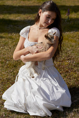 Cora White Gathered Midi Skirt