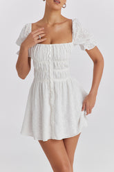 Mistress Rocks Cloud Gathered Broderie Mini Dress - SALE