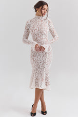 Sophia Vintage Ivory Lace Fitted Midi Dress