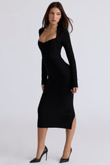 The Naomi Black Long Sleeve Bandage Midi Dress