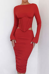 Mistress Rocks Red Gathered Midi Skirt - SALE