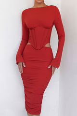 Mistress Rocks Red Gathered Midi Skirt - SALE