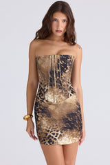 Laila Leopard Print Satin Strapless Mini Dress