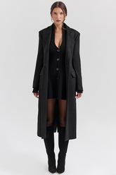 Remi Black Single Breasted Long Coat