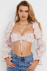 Henrietta Pink Floral Shirred Bralette Top