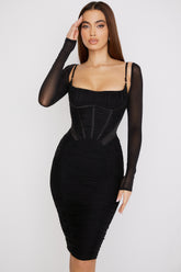 Freyja Black Gathered Corset Dress