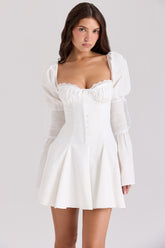 Ellerie White Cotton Flute Sleeve Mini Dress