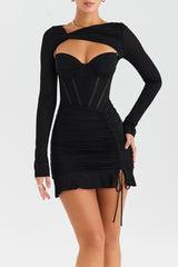 Mistress Rocks Black Mesh Long Sleeve Corset Dress - SALE