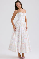 Ysabella White Posy Print Cotton Maxi Sundress