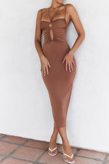 Mistress Rocks Walnut Jersey Cutout Midi Dress - SALE