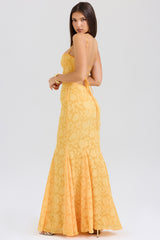 Joan Apricot Lace Up Back Maxi Dress
