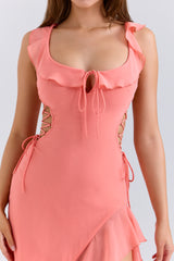 Aloura Coral Georgette Ruffle Maxi Dress