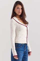 Marla Ivory Cashmere Blend Trimmed Cardigan