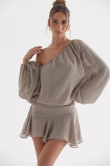 Wilhelmina Ash Green Off Shoulder Dress