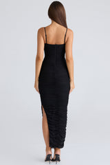 Fornarina Black Gathered Stretch Mesh Maxi Dress