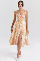 Kelly Royal Rose Print Corset Midi Sundress