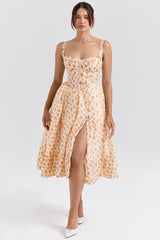 Kelly Royal Rose Print Corset Midi Sundress