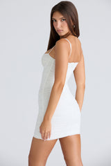 Ella White Gathered Stretch Mesh Mini Dress