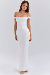 Isis Ivory Satin Corset Maxi Dress
