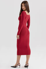 Eliane Red Bodycon Midi Skirt