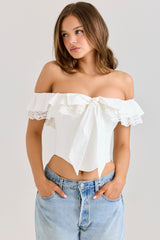 Aria White Stretch Cotton Off-The-Shoulder Frill Corset