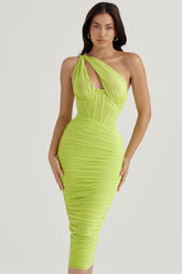 Valentina Lime Asymmetric Cutout Midi Dress