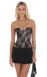 Strapless Lace Corset Top in Black and Pink