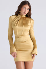 Amala Gold Long Sleeve Satin Mini Dress