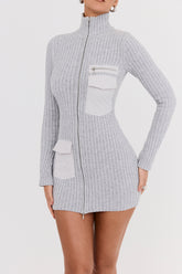 Mistress Rocks Grey Marl Rib Knit Mini Dress - SALE