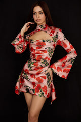 Toira Rose Print Draped Corset Dress