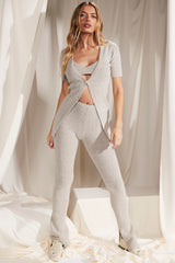 Raven Oatmeal Ribbed Knit Flared Trousers - SALE