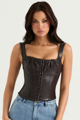 James Bitter Chocolate Vegan Leather Corset