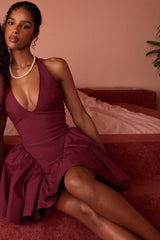 Valentia Wine Halter Mini Dress