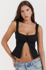 Noura Black Lace Trim Top