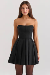 Emmanuela Black Strapless Detachable Bow Mini Dress