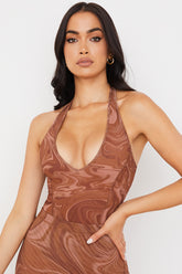 Sabine Cocoa Swirl Print Halter Bodysuit