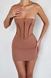 Mistress Rocks Walnut Strapless Corset Mini Dress - SALE