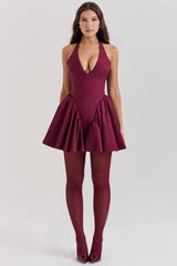 Valentia Wine Halter Mini Dress