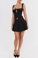 Mistress Rocks Black Pleated Pinstripe Mini Skirt - SALE