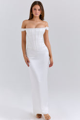Isis Ivory Satin Corset Maxi Dress