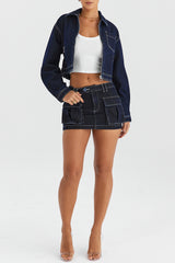 Mistress Rocks Dark Blue Denim Cargo Skirt - SALE