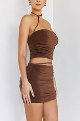 EchoMistress Rocks Cocoa Gathered Mini Skirt - SALE